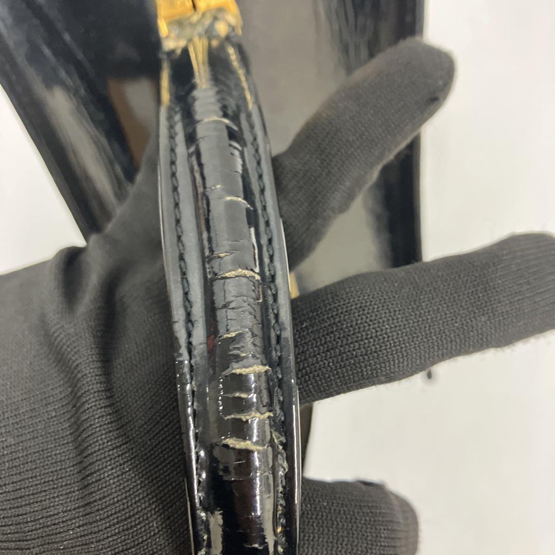 VERSACE Hand Bag Tote Purse Patent Leather Black Authentic