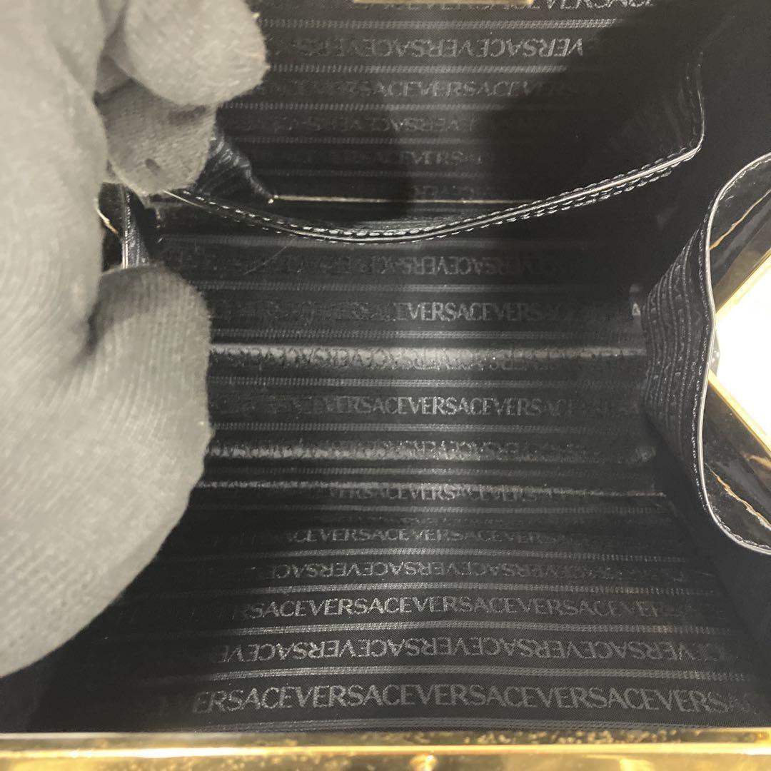 VERSACE Hand Bag Tote Purse Patent Leather Black Authentic