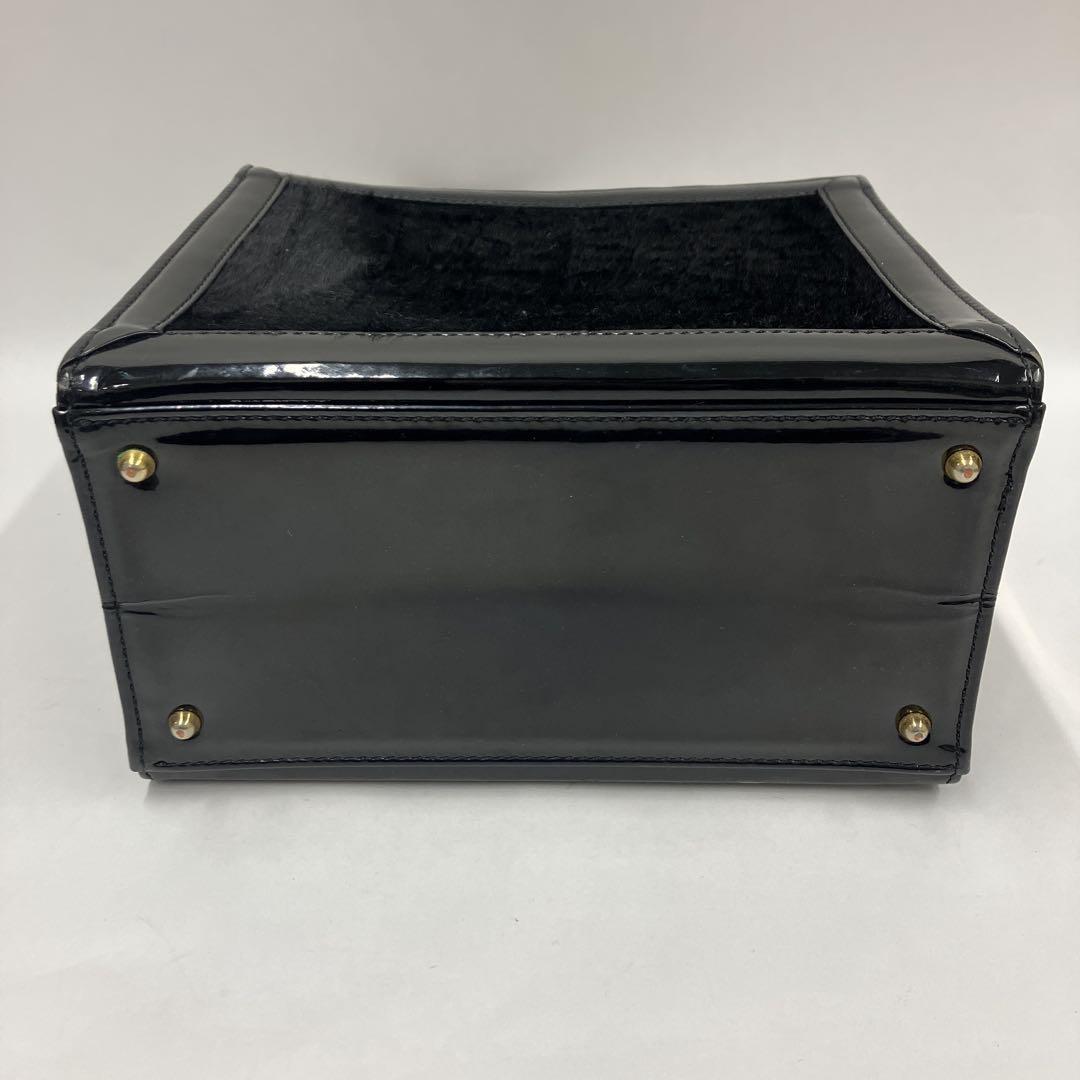 VERSACE Hand Bag Tote Purse Patent Leather Black Authentic