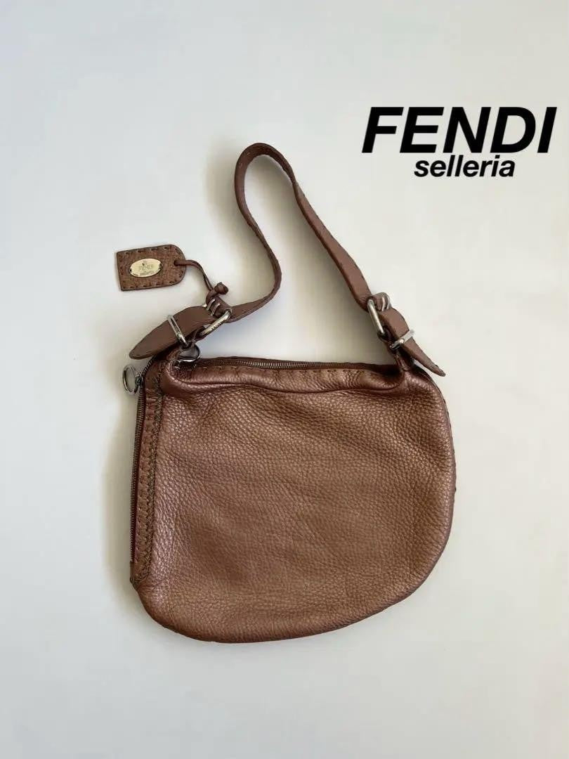 FENDI Shoulder Bag Purse Selleria Leather Pink Authentic