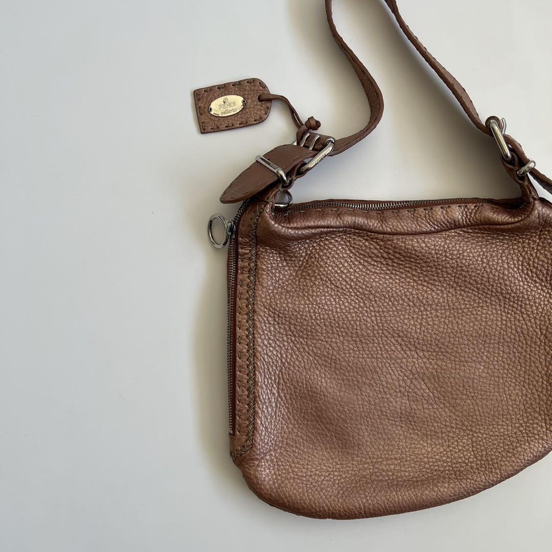 FENDI Shoulder Bag Purse Selleria Leather Pink Authentic