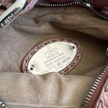 FENDI Shoulder Bag Purse Selleria Leather Pink Authentic