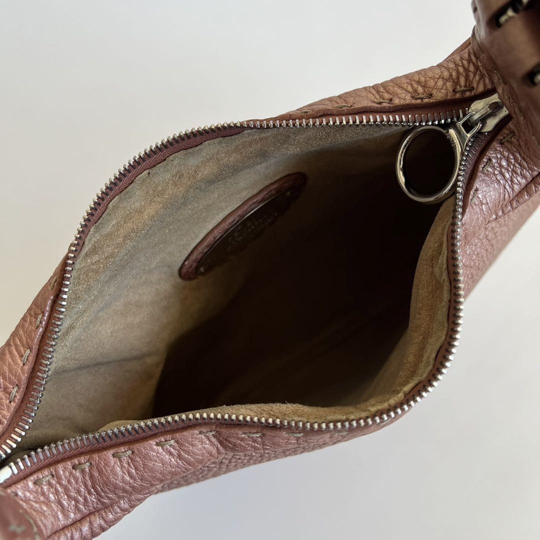 FENDI Shoulder Bag Purse Selleria Leather Pink Authentic