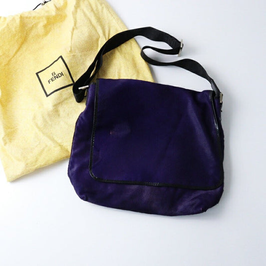 FENDI Shoulder Bag Purse Unborn Calf leather Flap Purple Authentic