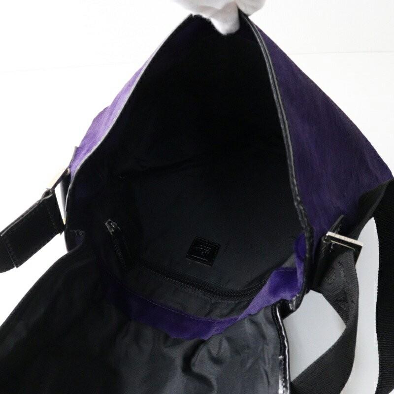 FENDI Shoulder Bag Purse Unborn Calf leather Flap Purple Authentic