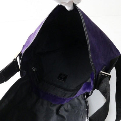 FENDI Shoulder Bag Purse Unborn Calf leather Flap Purple Authentic