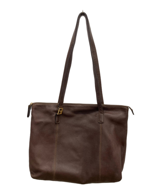 FENDI Hand Bag Tote Purse FF Brown Authentic