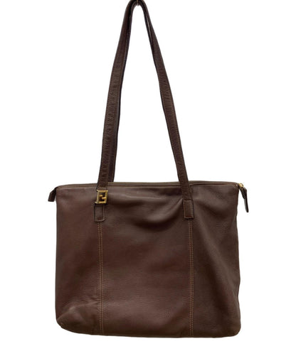 FENDI Hand Bag Tote Purse FF Brown Authentic