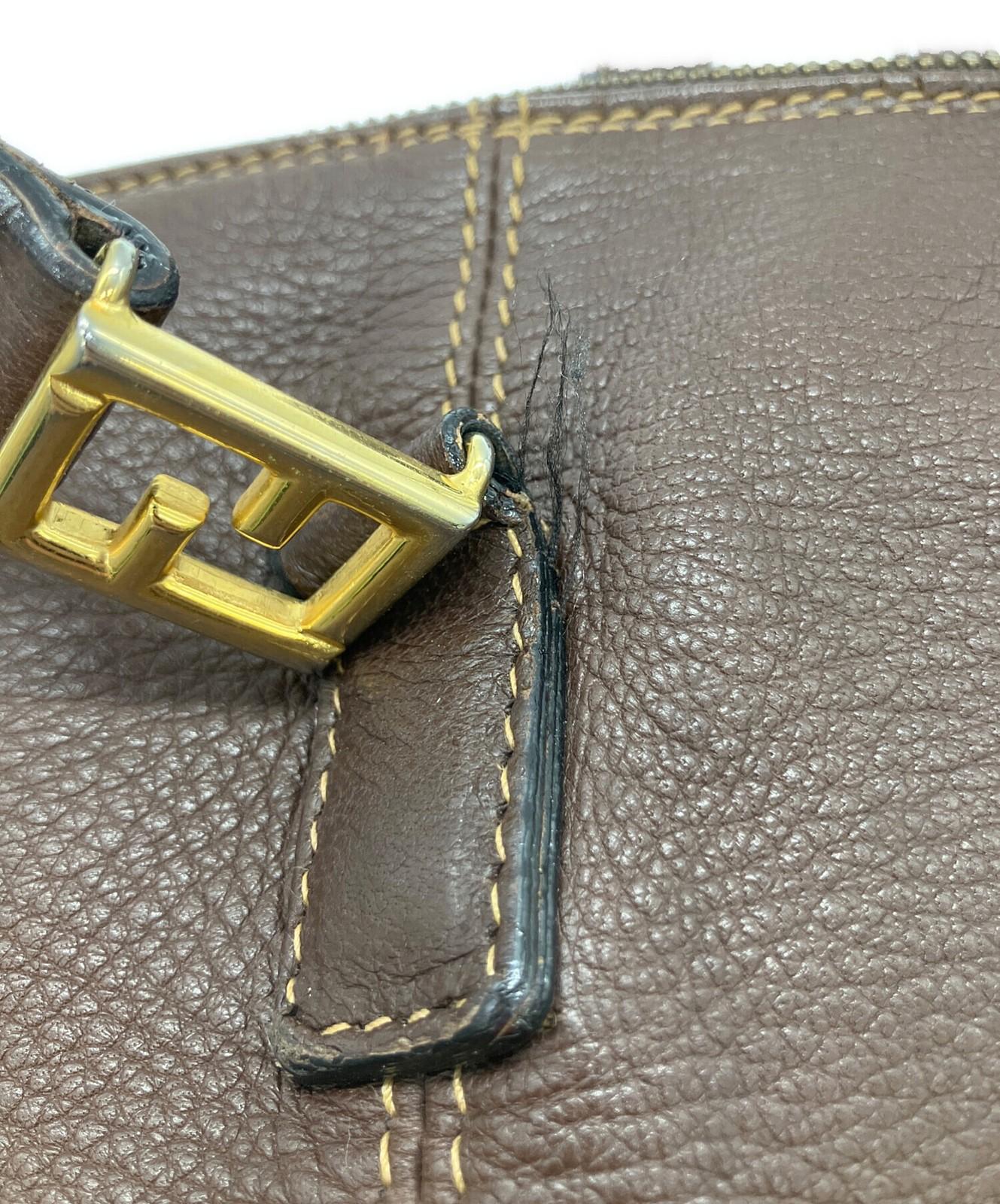 FENDI Hand Bag Tote Purse FF Brown Authentic