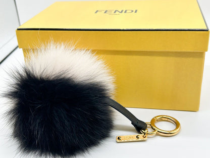 FENDI Bag Charm Key Holder Strap Fur Authentic