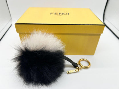 FENDI Bag Charm Key Holder Strap Fur Authentic