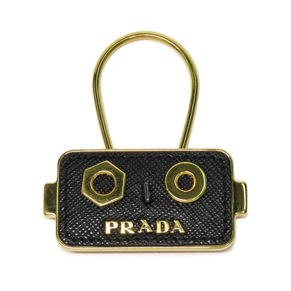 PRADA Key Ring Keychain Bag Charm Robot Leather Metal Black Gold Authentic