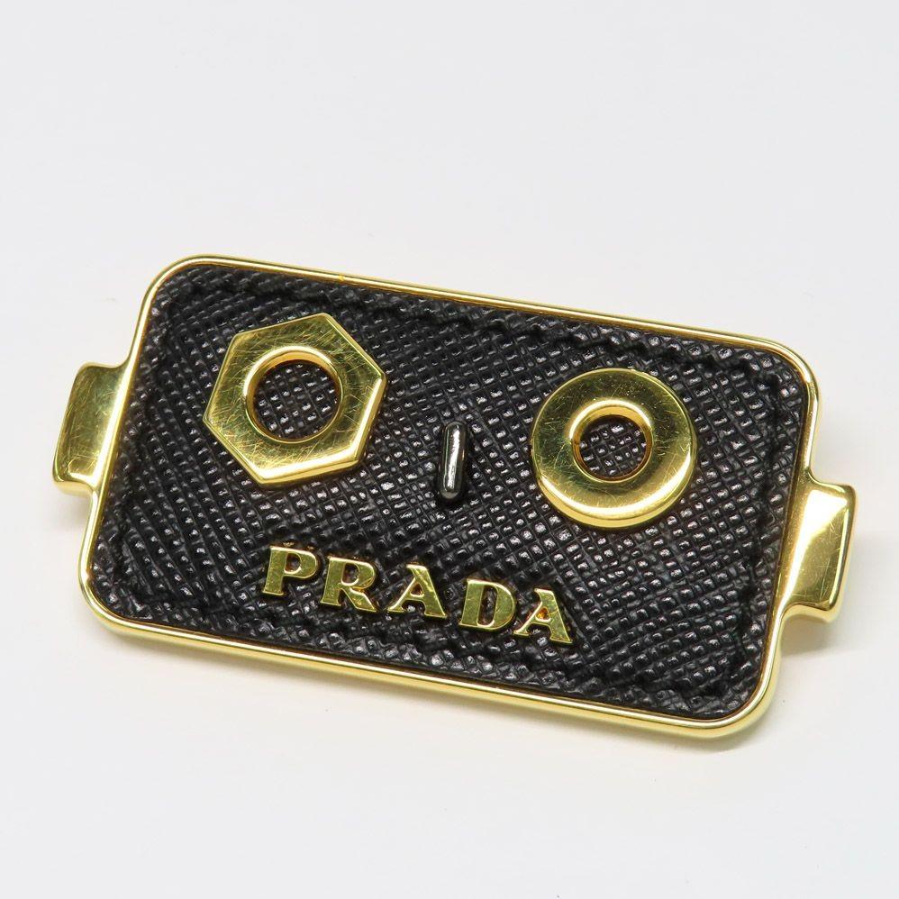 PRADA Key Ring Keychain Bag Charm Robot Leather Metal Black Gold Authentic