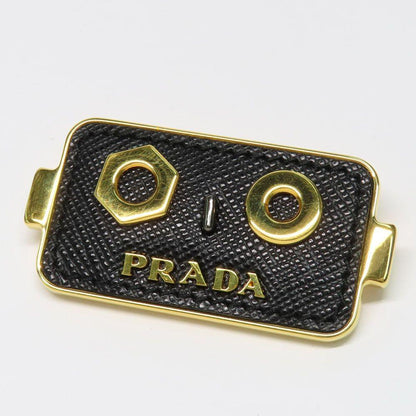PRADA Key Ring Keychain Bag Charm Robot Leather Metal Black Gold Authentic