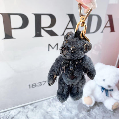 PRADA Key Ring Keychain Bag Charm Bear Black Authentic