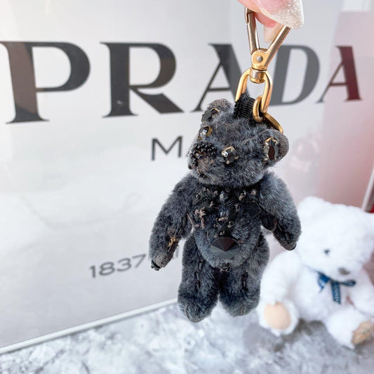 PRADA Key Ring Keychain Bag Charm Bear Black Authentic