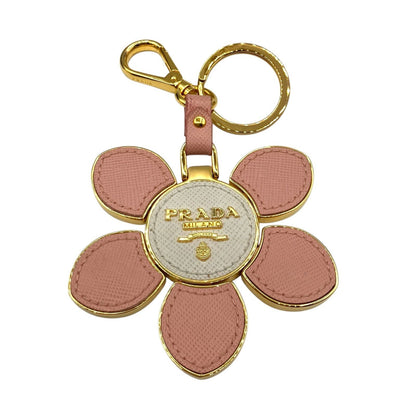 PRADA Key Ring Keychain Bag Charm Flower Pink White Authentic