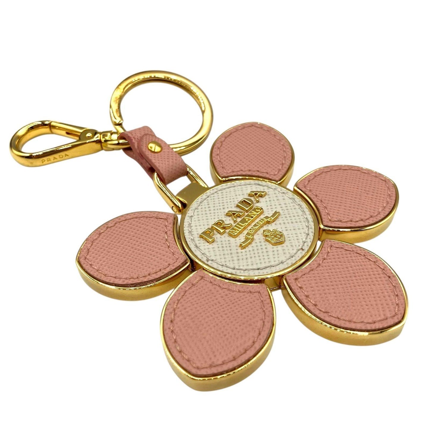 PRADA Key Ring Keychain Bag Charm Flower Pink White Authentic