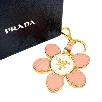 PRADA Key Ring Keychain Bag Charm Flower Pink White Authentic