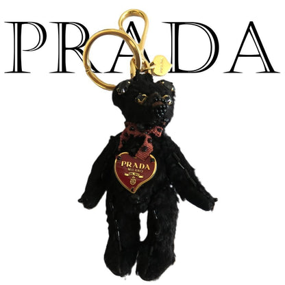 PRADA Key Ring Keychain Bag Charm Bear Black Red Authentic