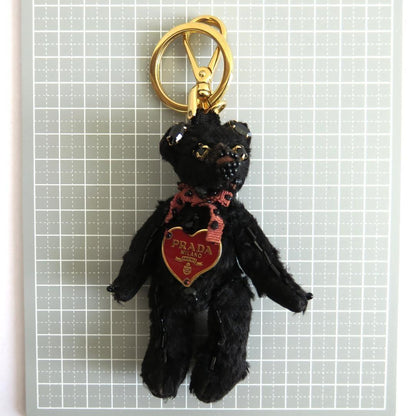 PRADA Key Ring Keychain Bag Charm Bear Black Red Authentic