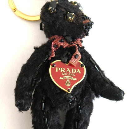 PRADA Key Ring Keychain Bag Charm Bear Black Red Authentic