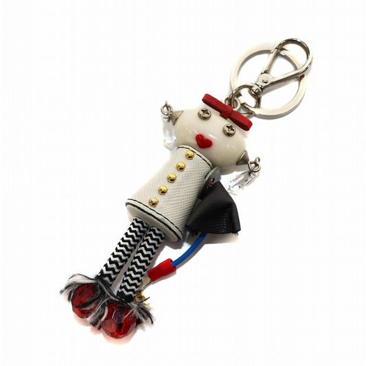 PRADA Key Ring Keychain Bag Charm Robot White Black Red Authentic