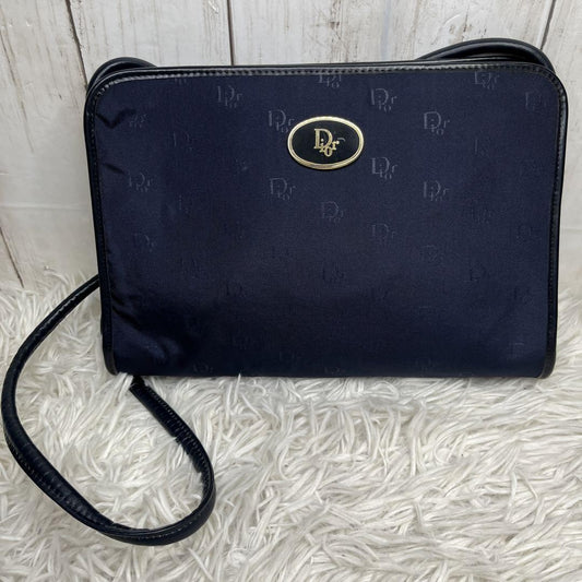 Christian Dior Shoulder Bag Purse Logo Leather Navy Authentic