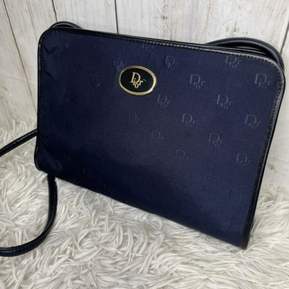 Christian Dior Shoulder Bag Purse Logo Leather Navy Authentic