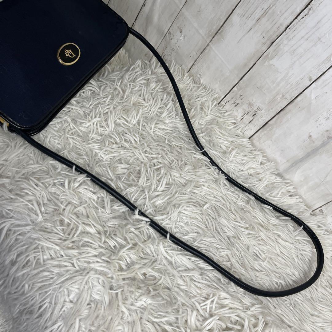 Christian Dior Shoulder Bag Purse Logo Leather Navy Authentic