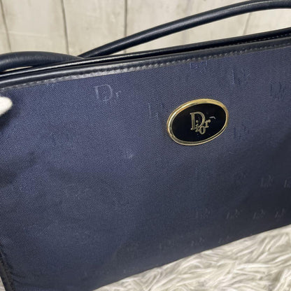 Christian Dior Shoulder Bag Purse Logo Leather Navy Authentic