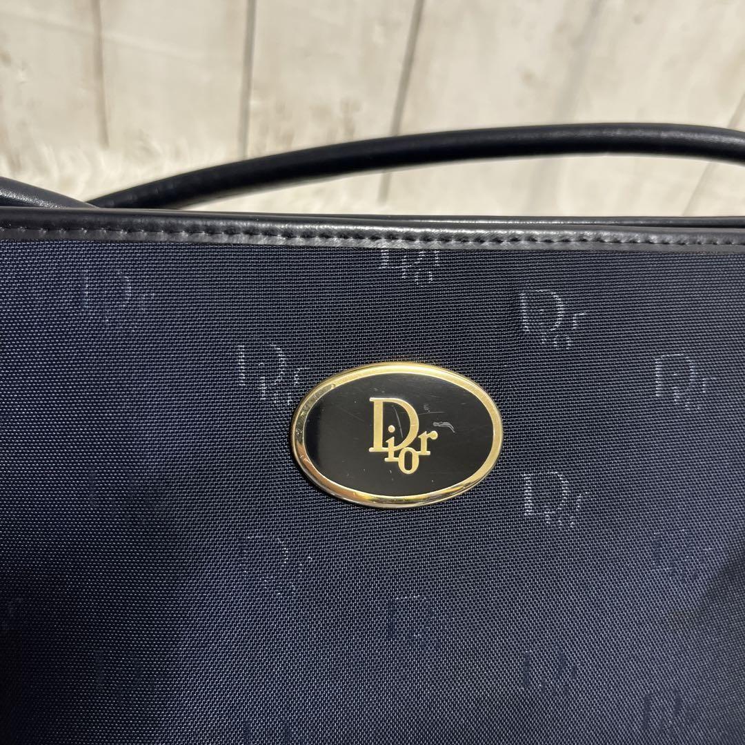 Christian Dior Shoulder Bag Purse Logo Leather Navy Authentic