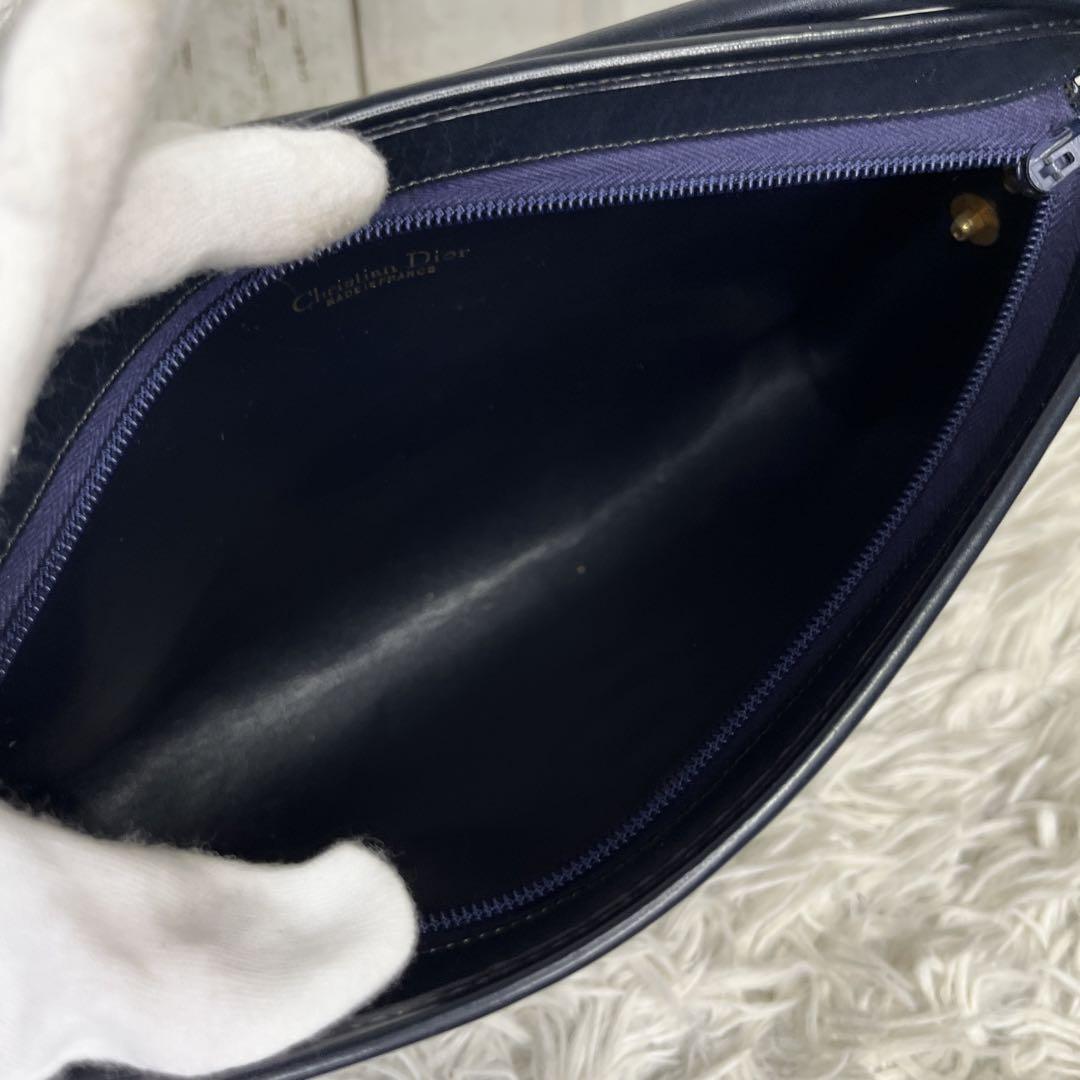 Christian Dior Shoulder Bag Purse Logo Leather Navy Authentic