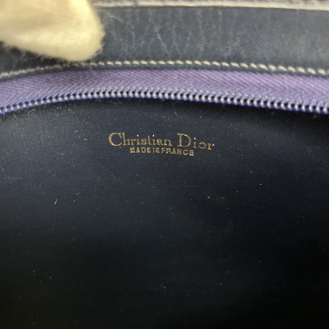 Christian Dior Shoulder Bag Purse Logo Leather Navy Authentic