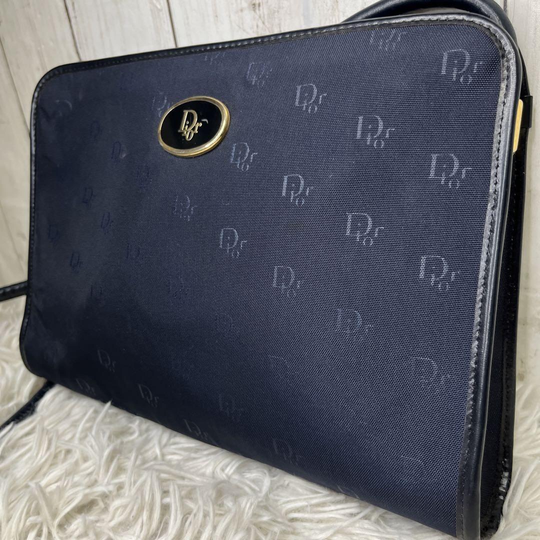 Christian Dior Shoulder Bag Purse Logo Leather Navy Authentic