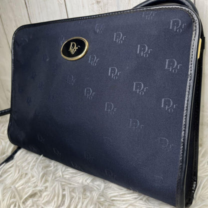 Christian Dior Shoulder Bag Purse Logo Leather Navy Authentic
