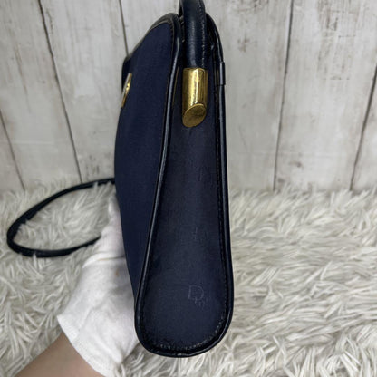 Christian Dior Shoulder Bag Purse Logo Leather Navy Authentic