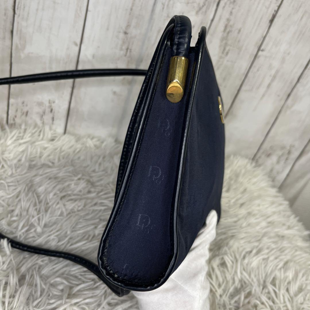 Christian Dior Shoulder Bag Purse Logo Leather Navy Authentic