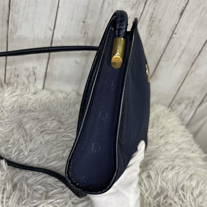 Christian Dior Shoulder Bag Purse Logo Leather Navy Authentic
