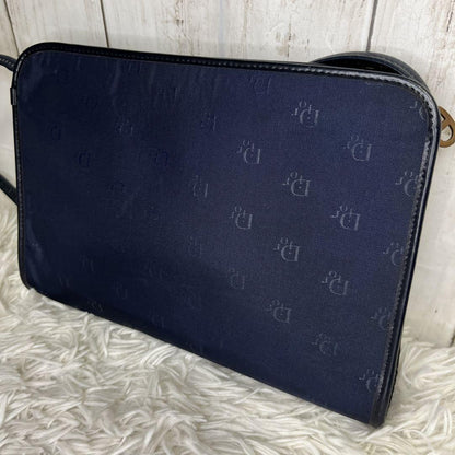 Christian Dior Shoulder Bag Purse Logo Leather Navy Authentic