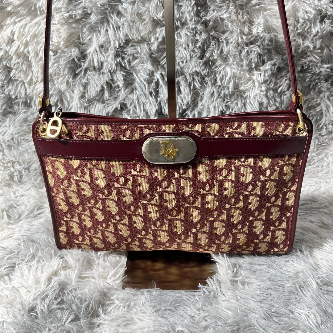 Christian Dior Hand Shoulder Bag Tote Purse Trotter Canvas Leather Bordeaux Auth