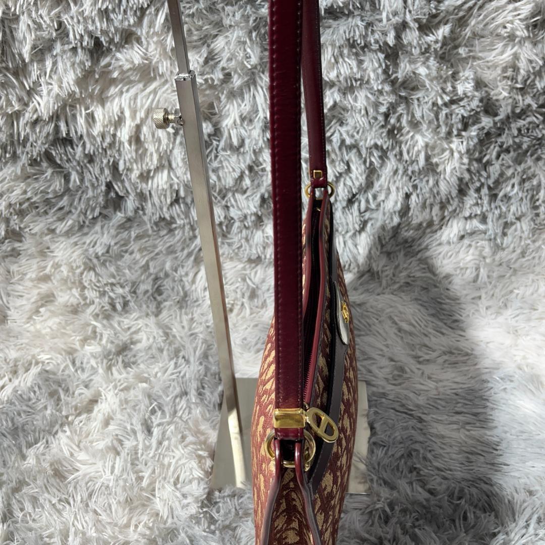 Christian Dior Hand Shoulder Bag Tote Purse Trotter Canvas Leather Bordeaux Auth