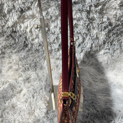 Christian Dior Hand Shoulder Bag Tote Purse Trotter Canvas Leather Bordeaux Auth