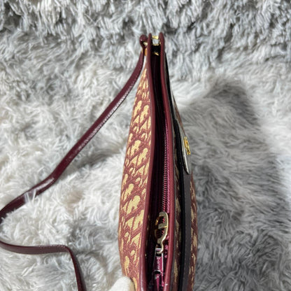 Christian Dior Hand Shoulder Bag Tote Purse Trotter Canvas Leather Bordeaux Auth