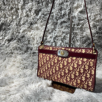 Christian Dior Hand Shoulder Bag Tote Purse Trotter Canvas Leather Bordeaux Auth