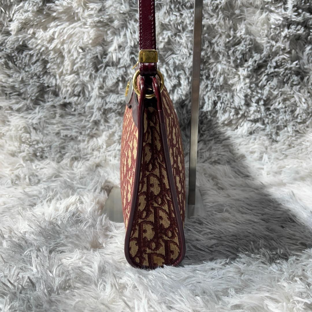 Christian Dior Hand Shoulder Bag Tote Purse Trotter Canvas Leather Bordeaux Auth