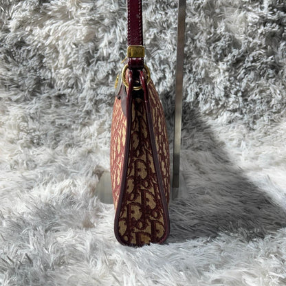 Christian Dior Hand Shoulder Bag Tote Purse Trotter Canvas Leather Bordeaux Auth