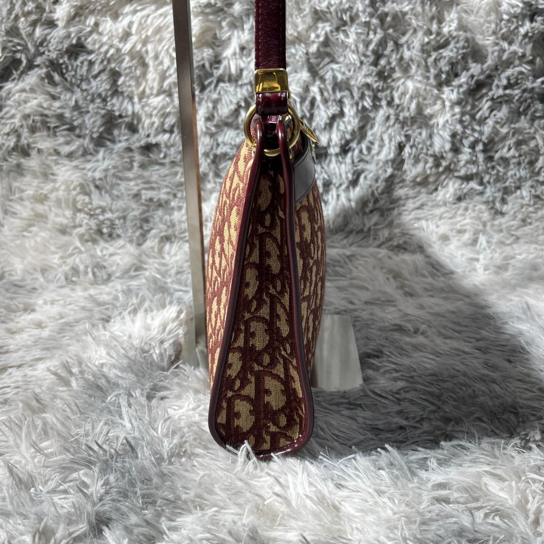 Christian Dior Hand Shoulder Bag Tote Purse Trotter Canvas Leather Bordeaux Auth