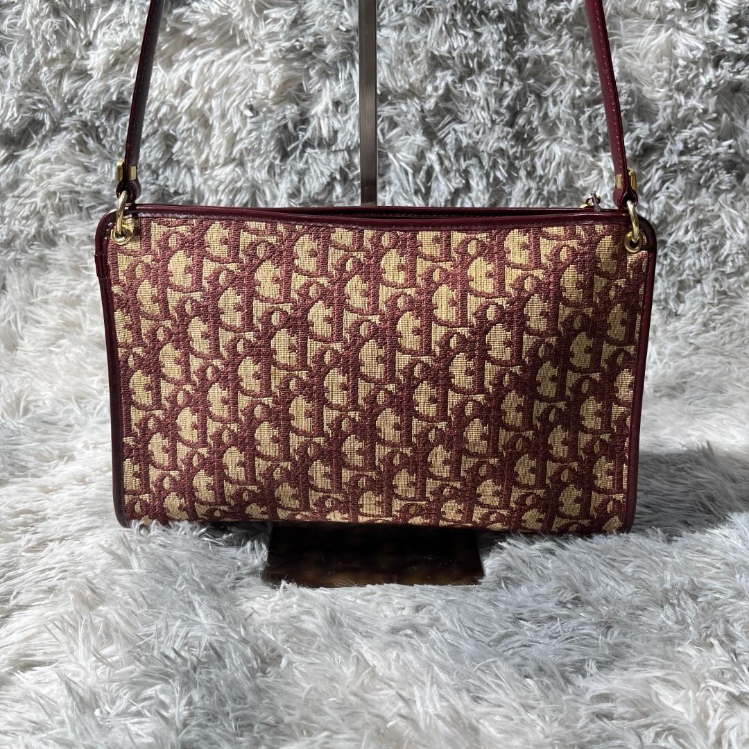 Christian Dior Hand Shoulder Bag Tote Purse Trotter Canvas Leather Bordeaux Auth
