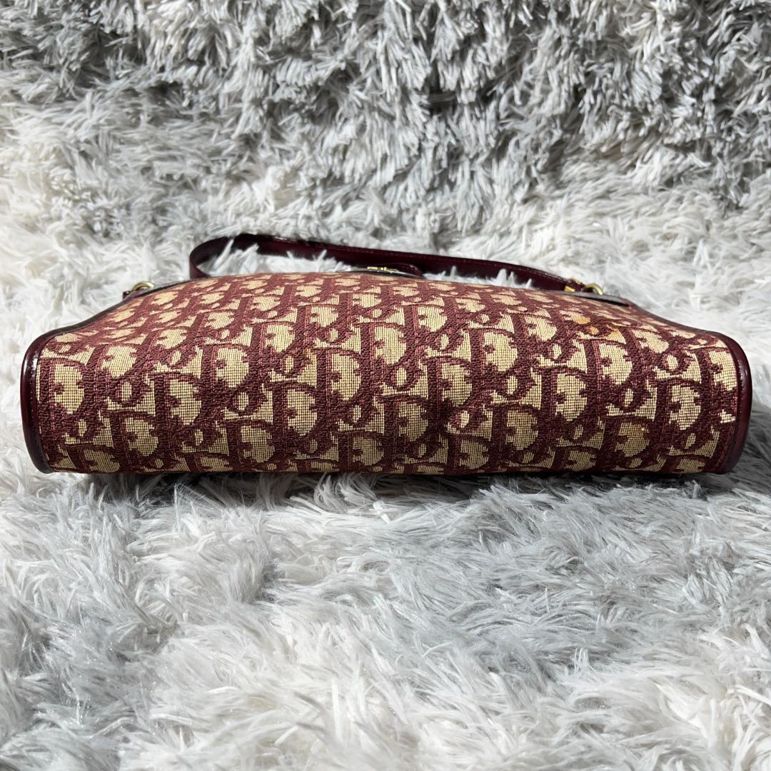 Christian Dior Hand Shoulder Bag Tote Purse Trotter Canvas Leather Bordeaux Auth